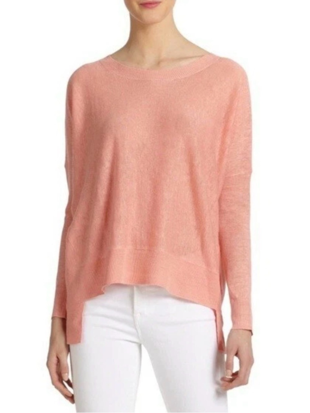 Eileen Fisher Coral Scoop Neck Lightweight Sweater 100% Linen